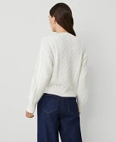 Ann Taylor Petite Weekend Collection Cable Henley Sweater Winter White Women's