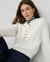 Ann Taylor Petite Weekend Collection Cable Henley Sweater Winter White Women's