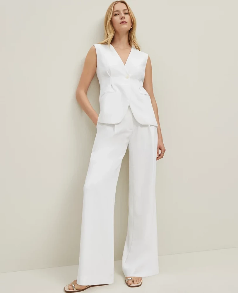 Ann Taylor The Wide-Leg Pant Crinkle Crepe White Women's