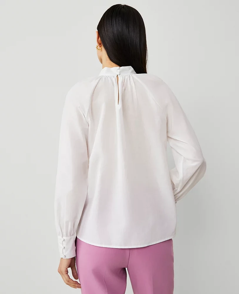 Ann Taylor Mock Neck Shirred Front Popover Top White Women's
