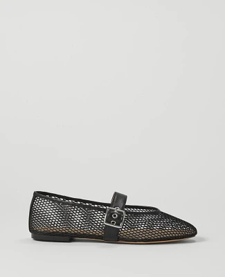 Ann Taylor Mesh Buckled Ballet Flats Black Women's