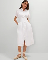 Ann Taylor Weekend Collection Pleated Midi Shirtdress Size 14 White Women's