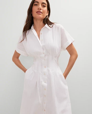 Ann Taylor Weekend Collection Pleated Midi Shirtdress Size 12 White Women's