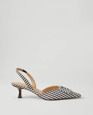 Ann Taylor Gingham Buckle Slingback Pumps 5 Black Women's