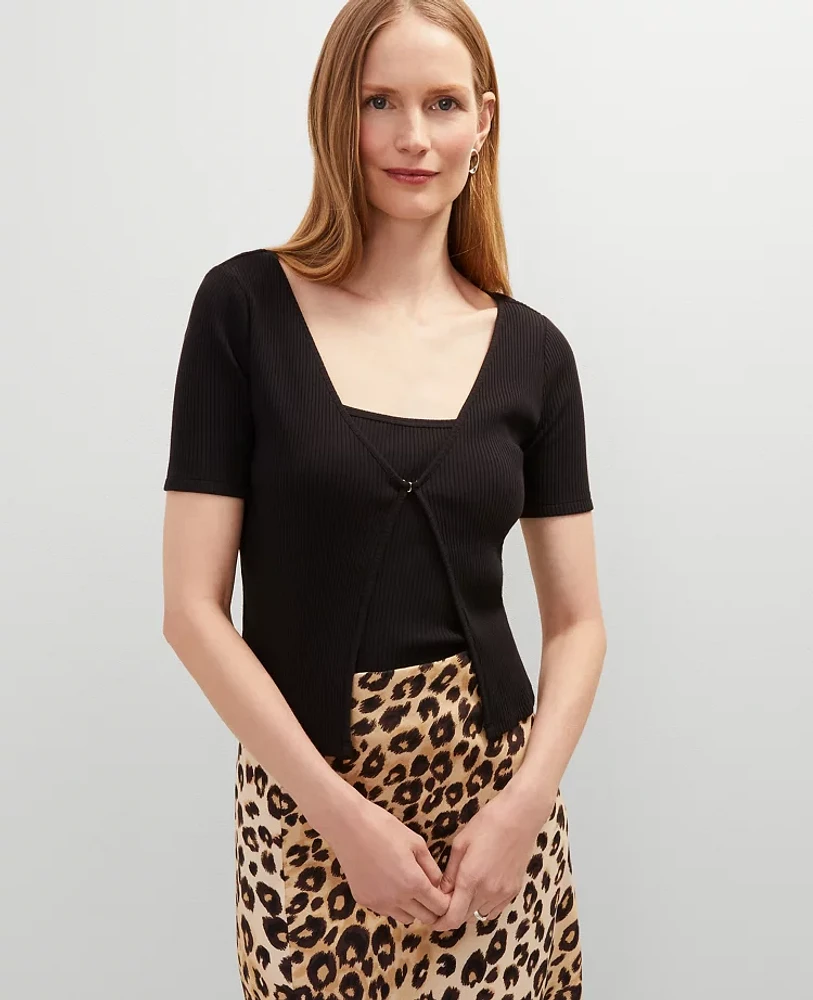 Ann Taylor Ribbed V-Neck Cardigan Black Women's