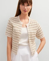 Ann Taylor Metallic Tweed Sweater Jacket Neutral Women's