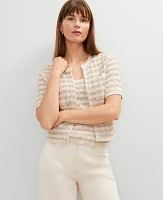Ann Taylor Metallic Tweed Sweater Jacket Neutral Women's
