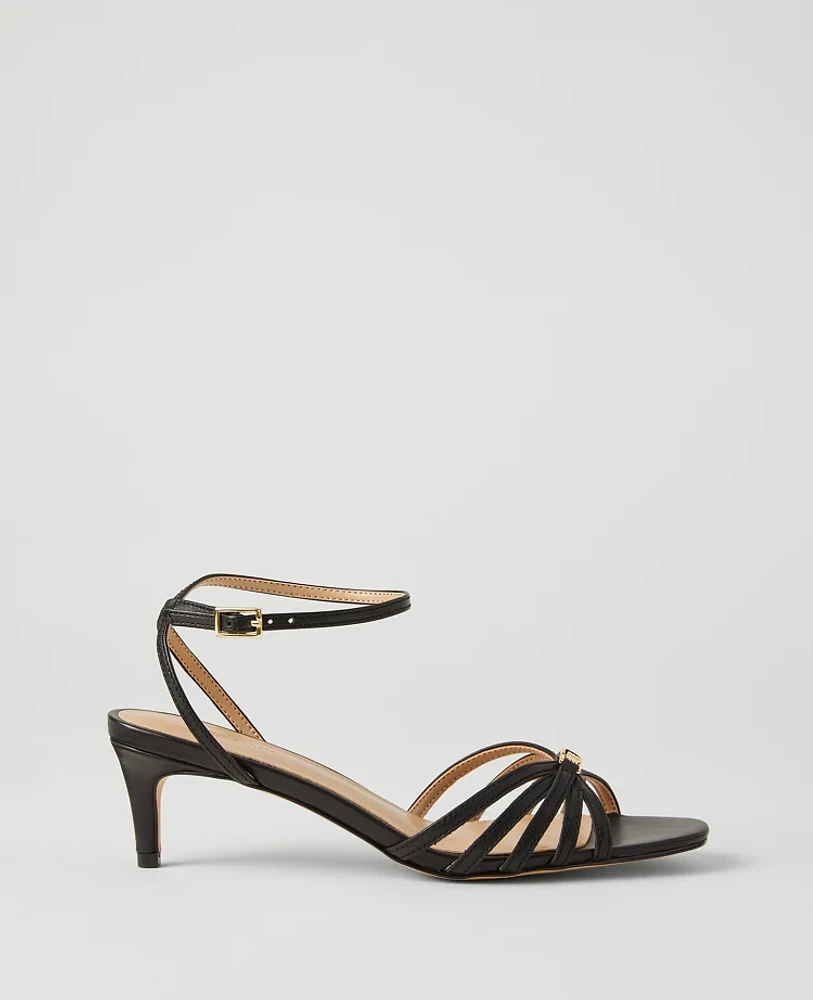 Ann Taylor Caged Kitten Heel Leather Sandals Size 9 1/2 Black Women's