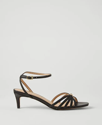 Ann Taylor Caged Kitten Heel Leather Sandals Black Women's