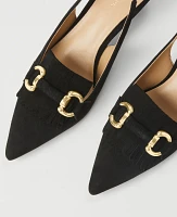 Ann Taylor Horsebit Fringe Suede Kitten Heels Black Women's