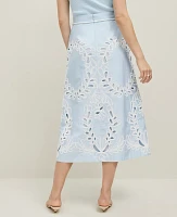 Ann Taylor Embroidered Tea Length Skirt Zephyr Blue Women's