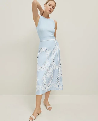 Ann Taylor Embroidered Tea Length Skirt Zephyr Blue Women's