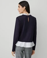 Ann Taylor Petite Ponte Mixed-Media Top Size 2XS Night Sky Women's