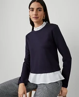 Ann Taylor Petite Ponte Mixed-Media Top Size 2XS Night Sky Women's