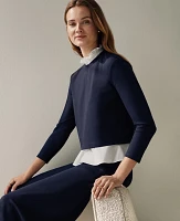 Ann Taylor Petite Ponte Mixed-Media Top Size 2XS Night Sky Women's