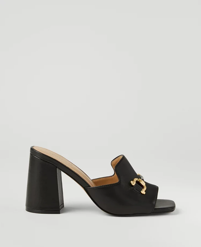 Ann Taylor Horsebit Leather Block Heel Sandals Size 6 Black Women's