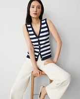Ann Taylor Striped V-Neck Vest Women's