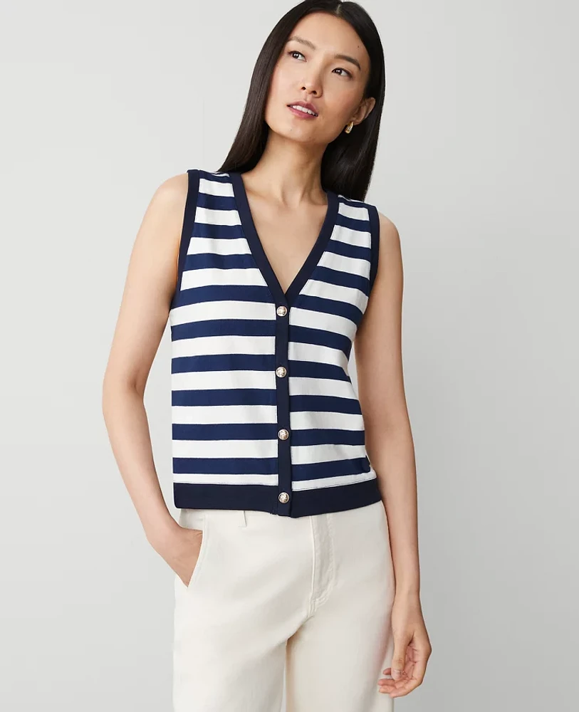Ann Taylor Striped V-Neck Vest Women's