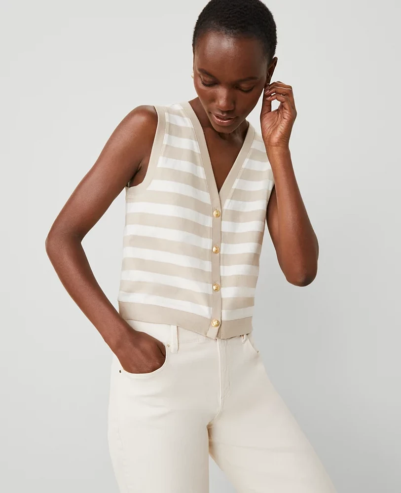 Ann Taylor Striped V-Neck Vest Women's