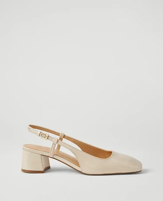 Ann Taylor Patent Block Heel Slingback Pumps Size 10 Pearl Shadow Women's