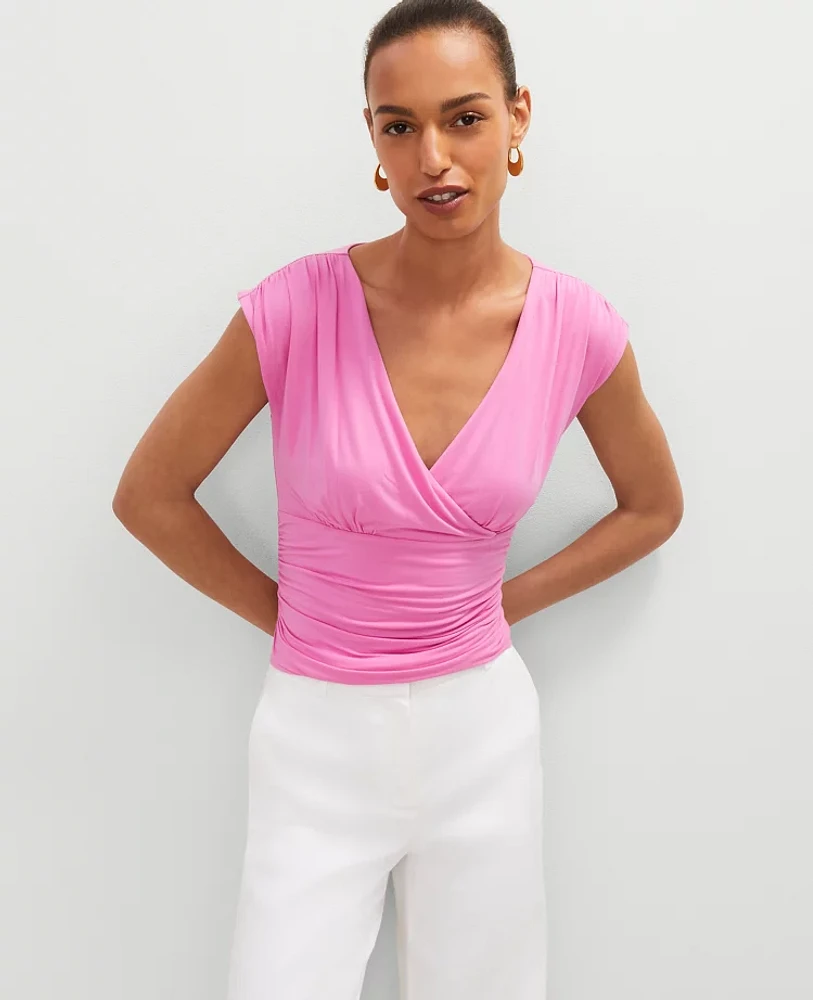 Ann Taylor Gathered V-Neck Top Women's