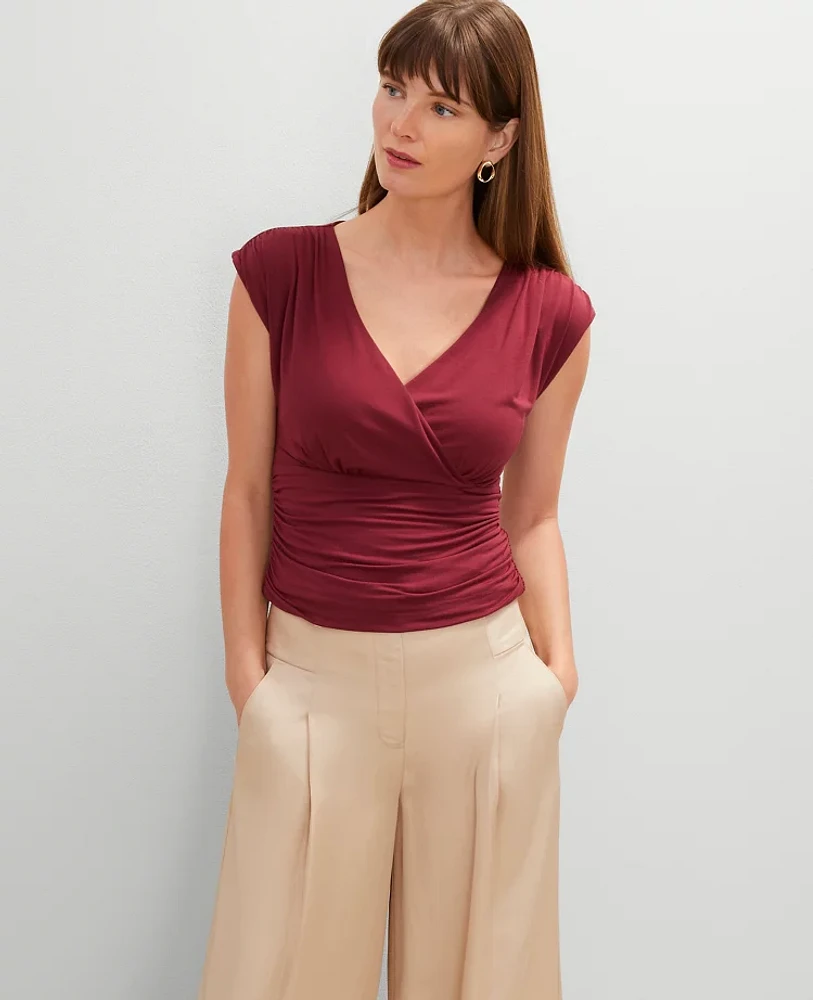 Ann Taylor Gathered V-Neck Top Women's