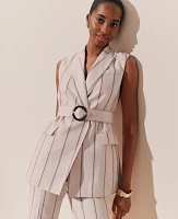 Ann Taylor Pinstripe Belted Vest Flax Women's