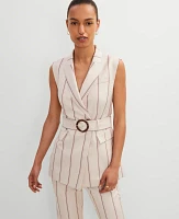 Ann Taylor Pinstripe Belted Vest Flax Women's