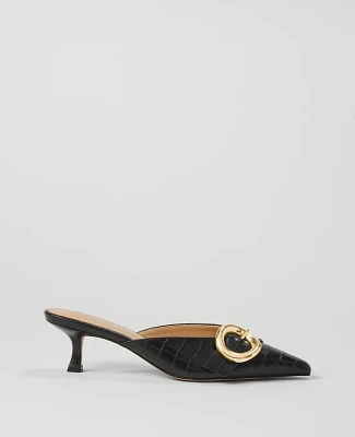 Ann Taylor Buckle Nip Toe Embossed Kitten Heels Women's