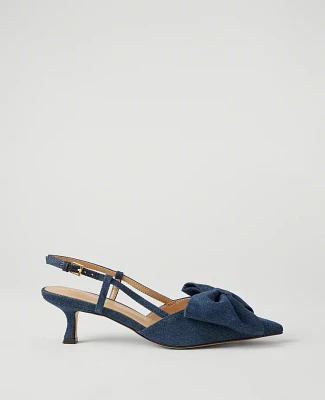 Ann Taylor Denim Bow Slingback Kitten Heel Pumps Dark Blue Women's