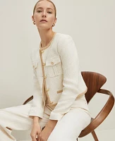 Ann Taylor Shimmer Tweed Jacket Neutral/White Combo Women's