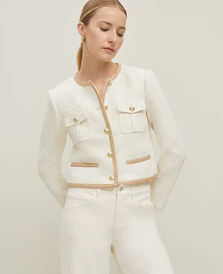 Ann Taylor Shimmer Tweed Jacket Neutral/White Combo Women's