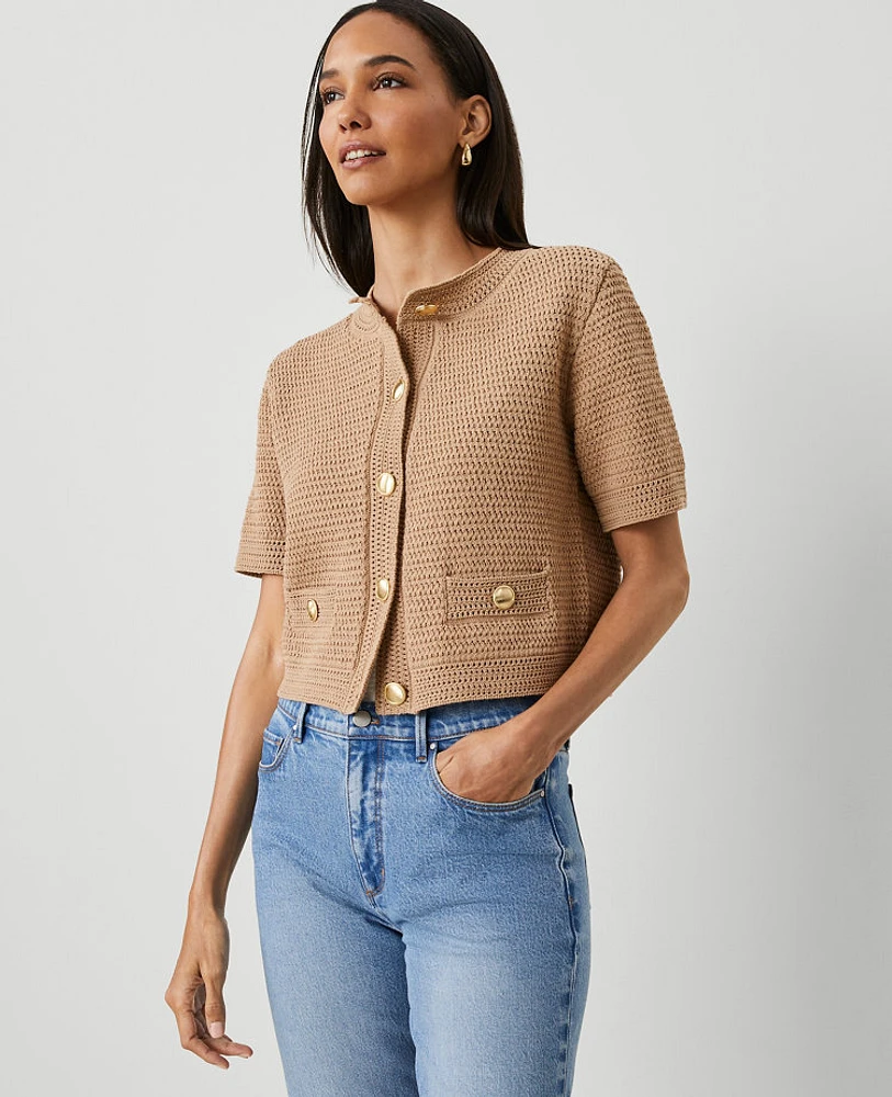 Ann Taylor Textured Sweater Jacket Size XL Cappuccino Tan Women's