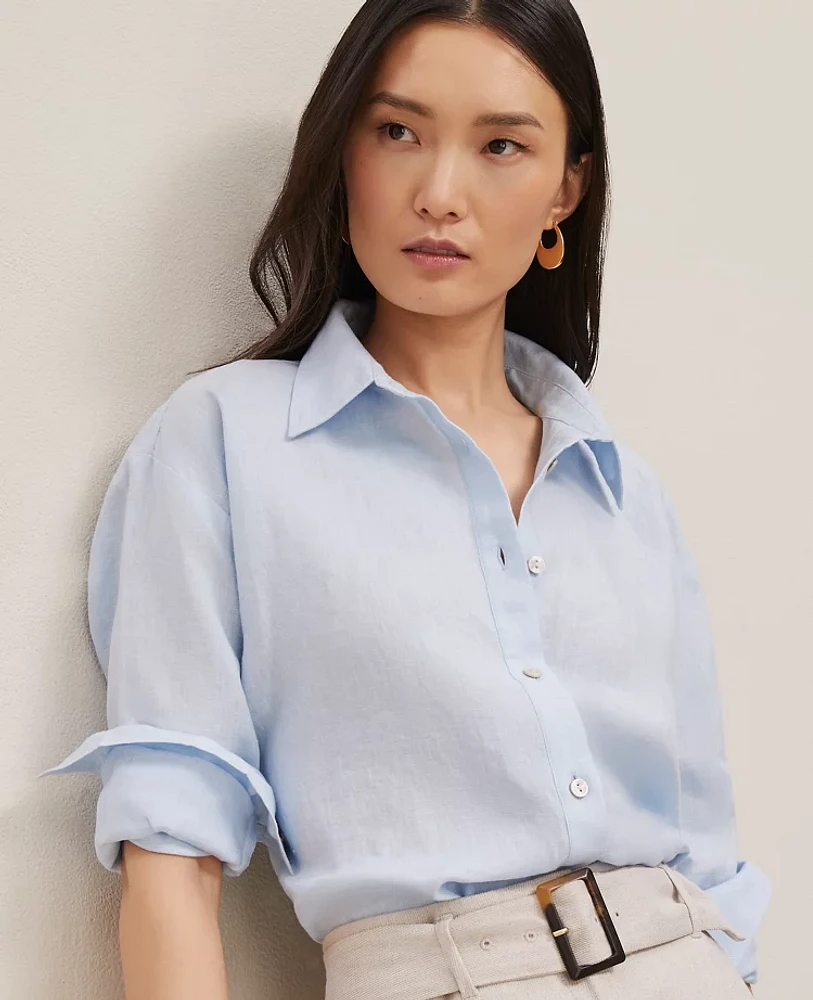 Ann Taylor Cropped Linen Shirt Women's