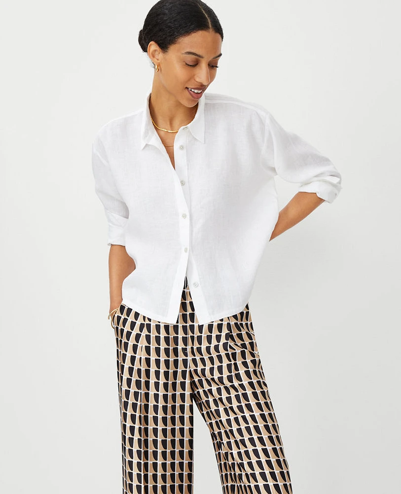 Ann Taylor Cropped Linen Shirt Women's