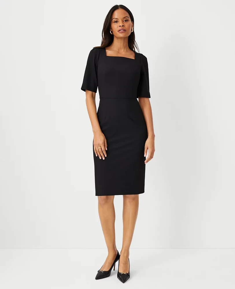 Ann Taylor The Elbow Sleeve Square Neck Dress Seasonless Stretch - Curvy Fit Women's