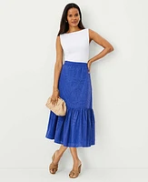 Ann Taylor Petite Eyelet Gathered Flounce Midi Skirt Size 00 Dazzling Blue Women's