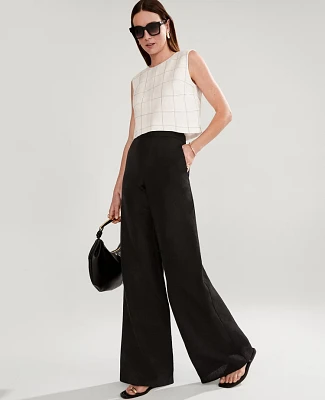 Ann Taylor The Easy Palazzo Pant Linen Blend Black Women's