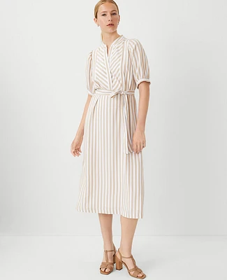 Ann Taylor Striped Puff Sleeve Midi Shift Dress Size 0 Baguette Women's