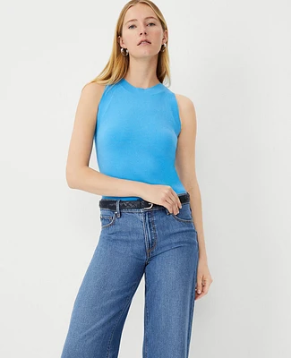Ann Taylor Petite Halter Sweater Shell Top Cerulean Blue Women's