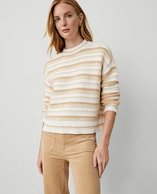 Ann Taylor Stripe Relaxed Sweater Size XL Neutral/White Combo Women's