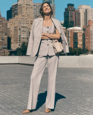 Ann Taylor The Petite Jayne Trouser Pant in Plaid Size 12 Cashew Beige Women's