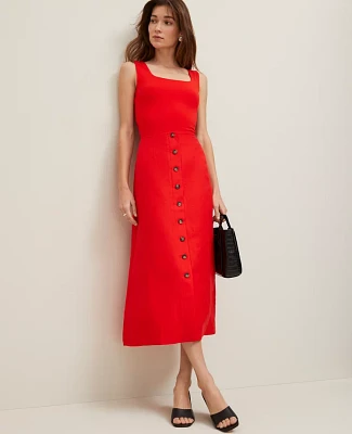 Ann Taylor Linen Blend Button Front Skirt Fiery Red Women's