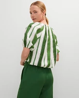 Ann Taylor Linen Blend Bubble Hem Blouse Leafy Green Women's