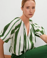 Ann Taylor Linen Blend Bubble Hem Blouse Leafy Green Women's
