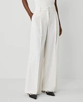Ann Taylor The Petite Pleated Wide-Leg Pant Pinstripe Dusty Ivory Melange Women's