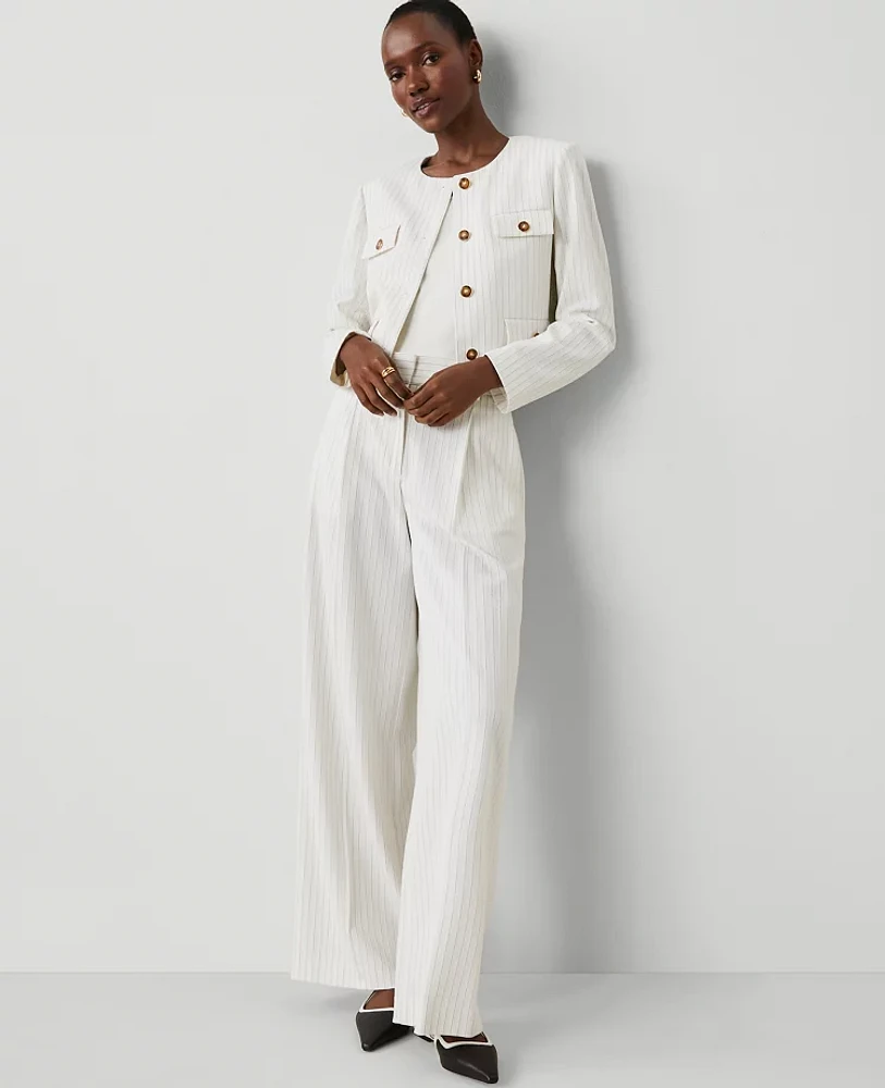 Ann Taylor The Petite Pleated Wide-Leg Pant Pinstripe Dusty Ivory Melange Women's