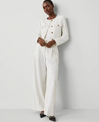 Ann Taylor The Petite Pleated Wide-Leg Pant Pinstripe Dusty Ivory Melange Women's