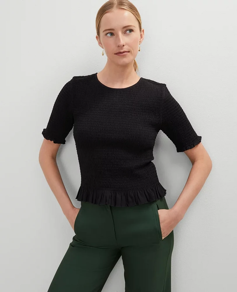 Ann Taylor Smocked Ruffle Trimmed Top Women's