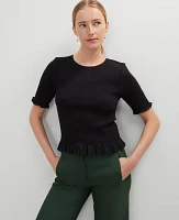 Ann Taylor Smocked Ruffle Trimmed Top Women's